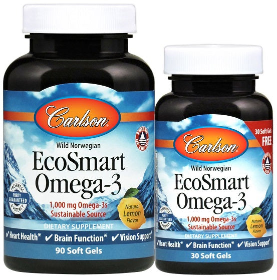 Carlson Labs Smart Omega-3, 1000mg Natural Lemon - 90 + 30 softgel