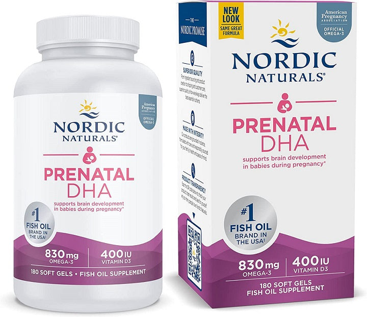 Nordic Naturals Prenatal DHA, 830mg Omega-3 + 400 IU D3 Unflavored