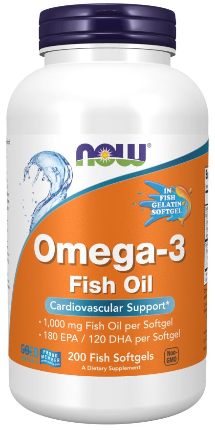 NOW Foods Omega-3 Fish Oil, Molecularly Distilled - 200 fish softg