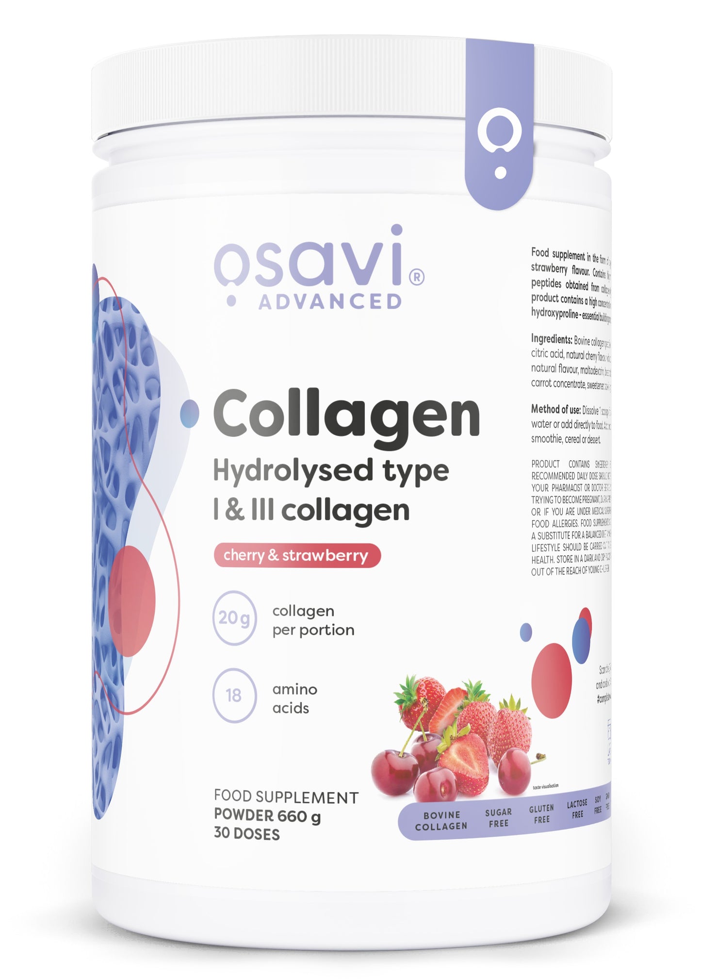 Osavi Collagen Hydrolysed Type I & III, Cherry & Strawberry - 660g