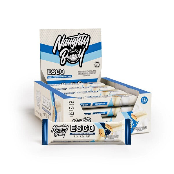 Naughty Boy ESCO Protein Bar, White Chocolate Cookies & Cream - 12