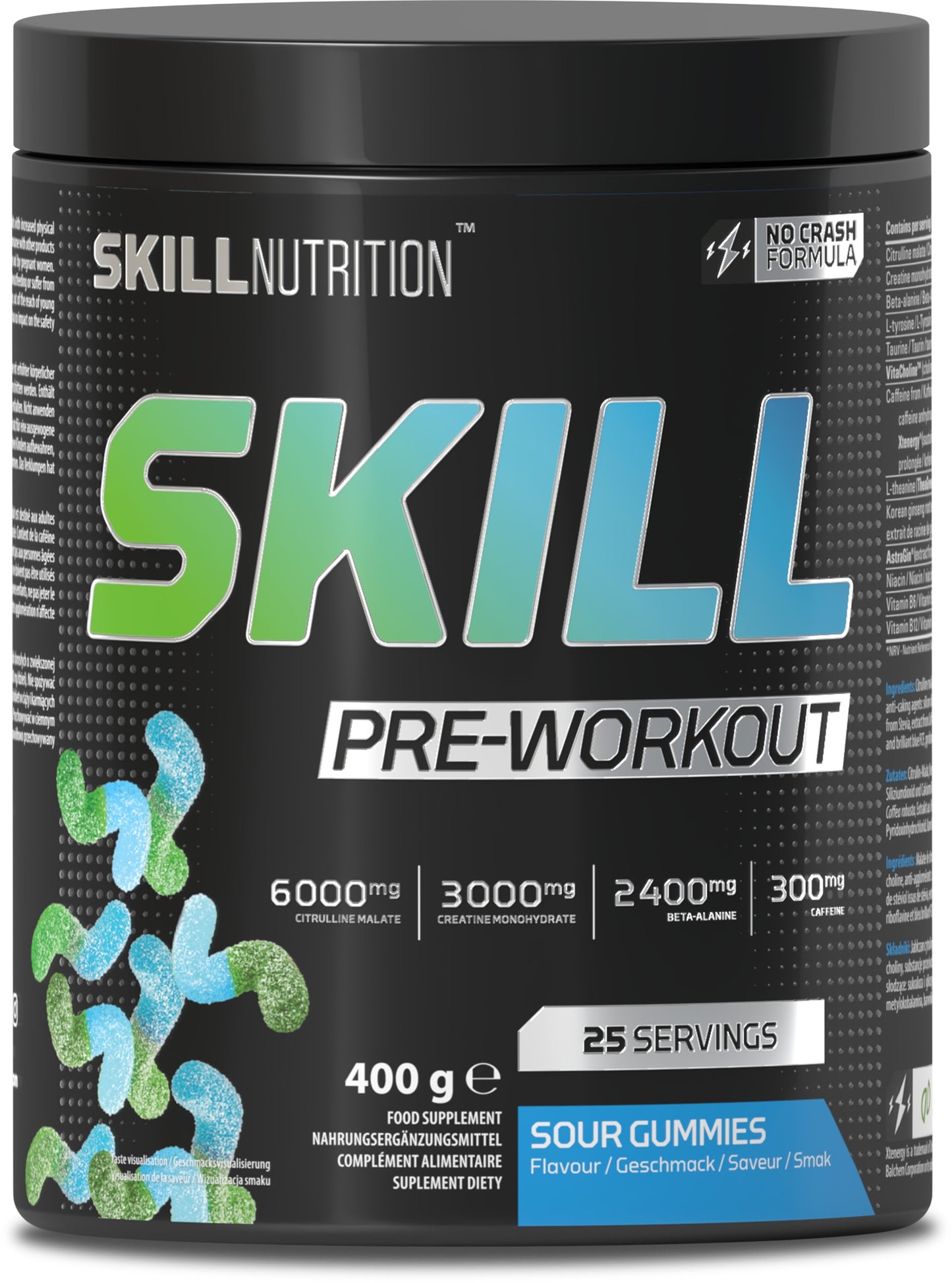 Skill Nutrition Skill Pre-Workout, Sour Gummies - 400-412g