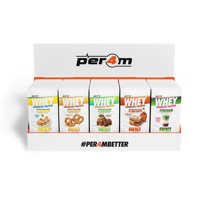 Per4m Advanced Whey Pre-Filled Sachets Counter Top Display Unit (100 Sachets) Variety Pack