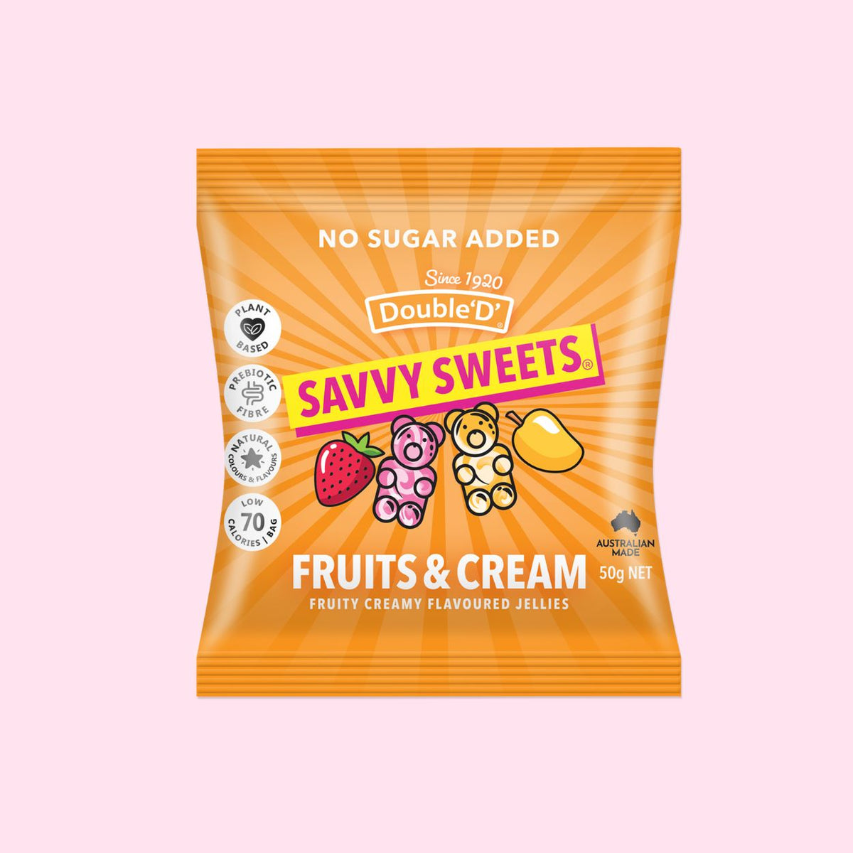 Savvy Sweets Fruits & Cream Bears 12x50g Mango and Strawberry