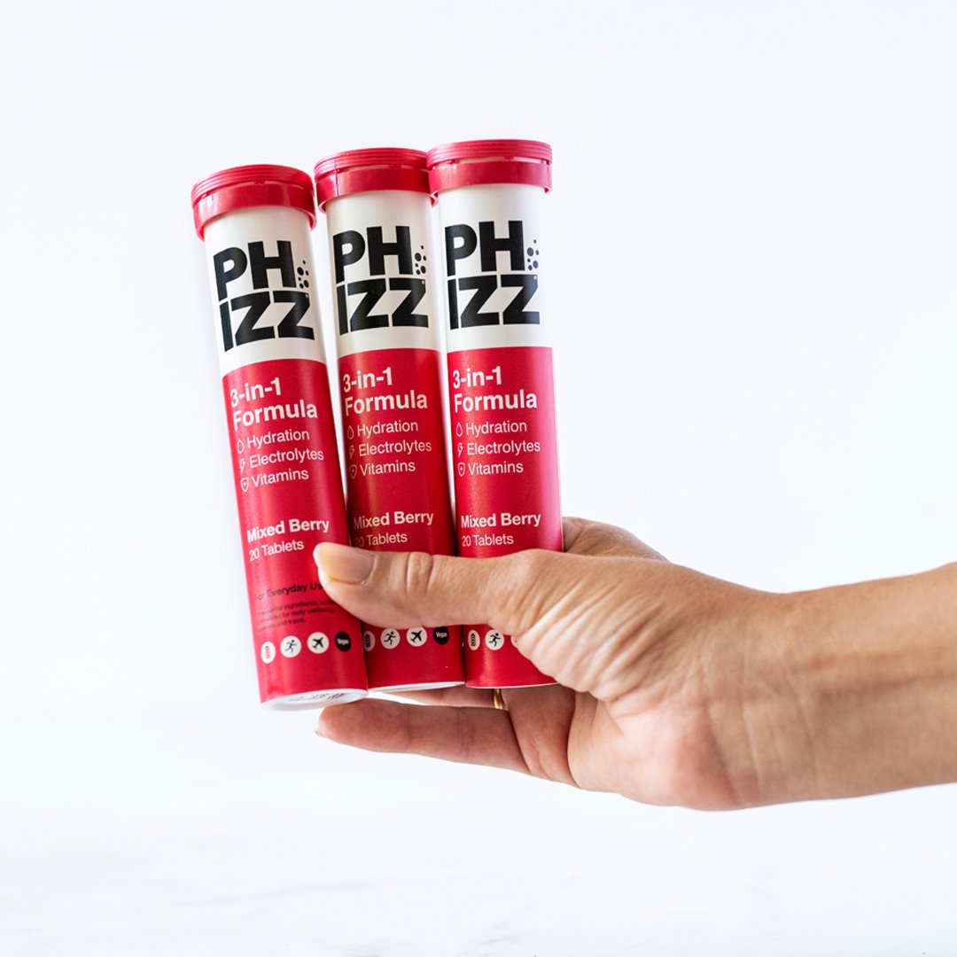 Phizz Mixed Berry 3-in-1 Hydration Electrolytes Vitamins Effervescent Tabs 6x60 Tabs Mixed Berry