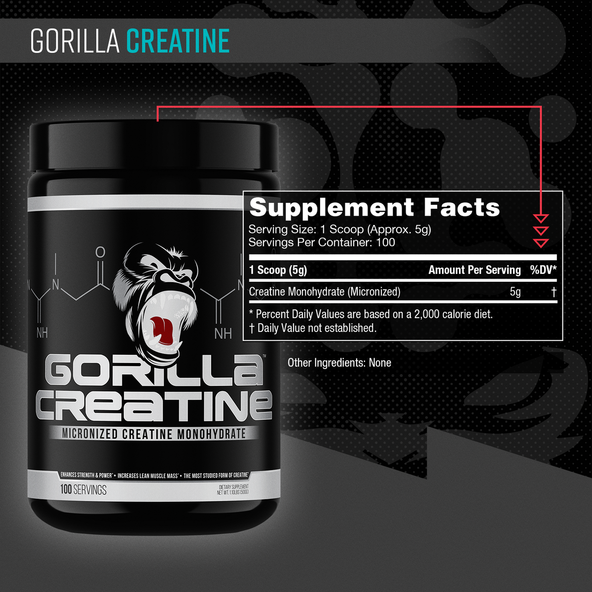 Gorilla Mind Creatine Monohydrate - 100 servings