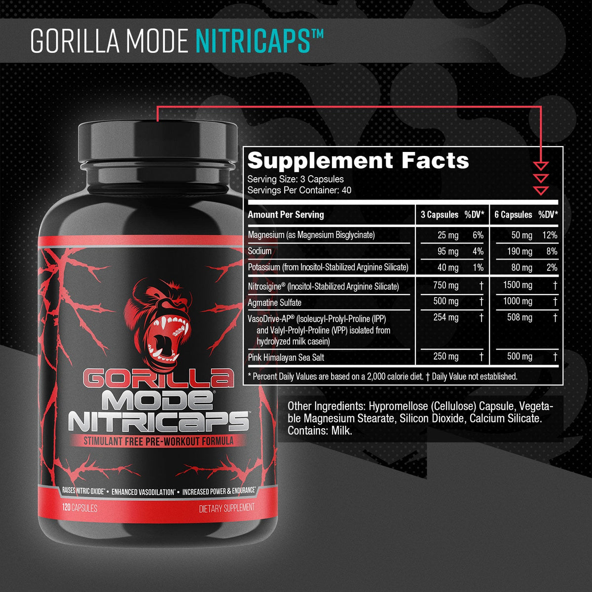 Gorilla Mind Gorilla Mode Nitricaps - 120 caps