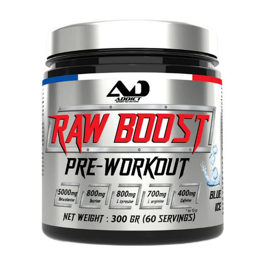Addict Sport Nutrition Raw Boost Pre-Workout, Blue Ice - 300g