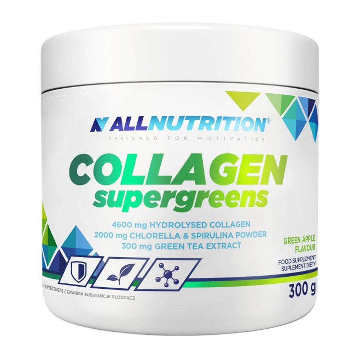 Allnutrition Collagen Supergreens, Green Apple - 300g