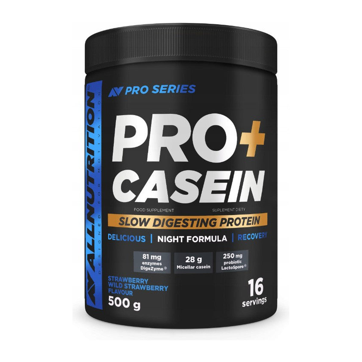 Allnutrition Pro+ Casein, Strawberry-Wild Strawberry - 500g