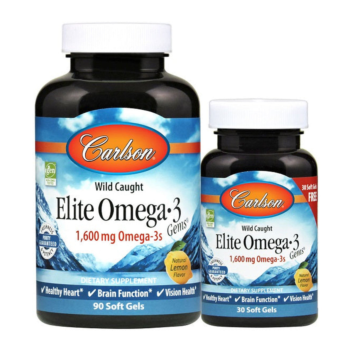 Carlson Labs Elite Omega-3 Gems, 1600mg Natural Lemon - 90 + 30 so