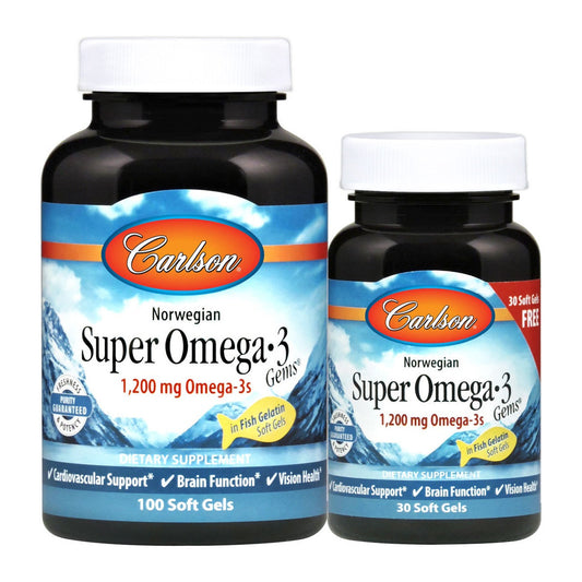 Carlson Labs Norwegian Super Omega-3 Gems, 1200mg - 100 + 30 softg