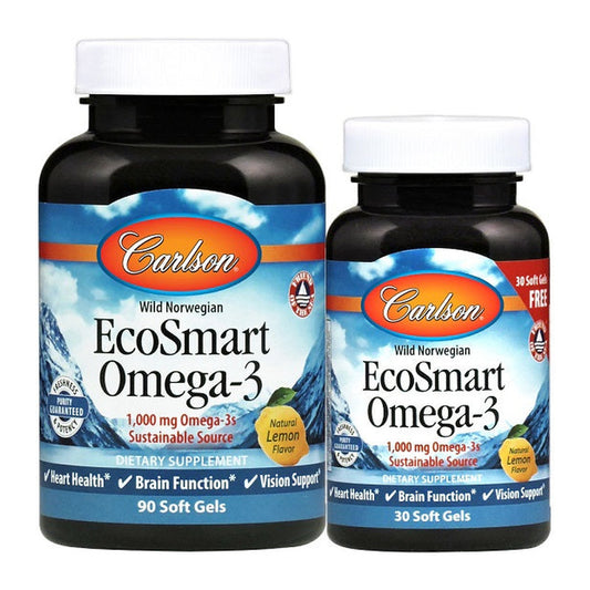 Carlson Labs Smart Omega-3, 1000mg Natural Lemon - 90 + 30 softgel