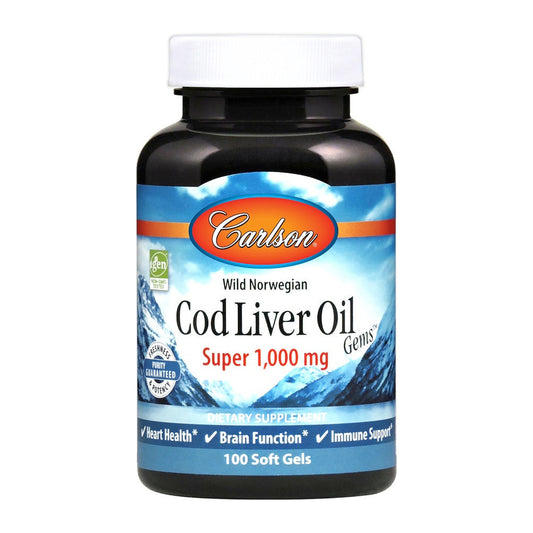 Carlson Labs Wild Norwegian Cod Liver Oil Gems, 1000mg - 100 softg