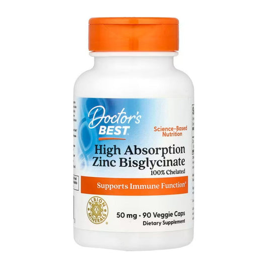 Doctor's Best High Absorption Zinc Bisglycinate, 50mg - 90 vcaps