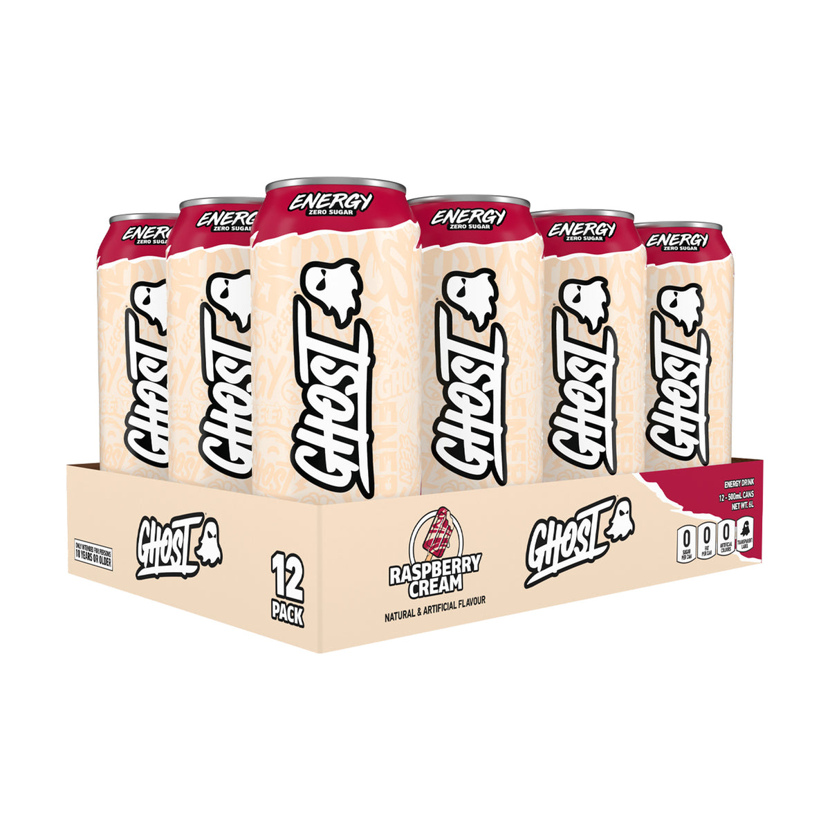 Ghost Energy Drink, Raspberry Cream - 12x500ml