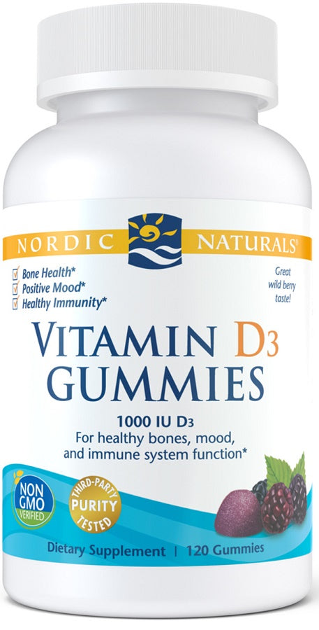 Nordic Naturals Vitamin D3 Gummies, 1000 IU Wild Berry - 120 gummi