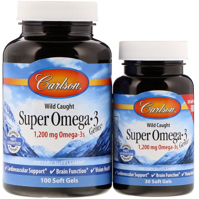 Carlson Labs Wild Caught Super Omega-3 Gems, 1200mg - 100 + 30 sof