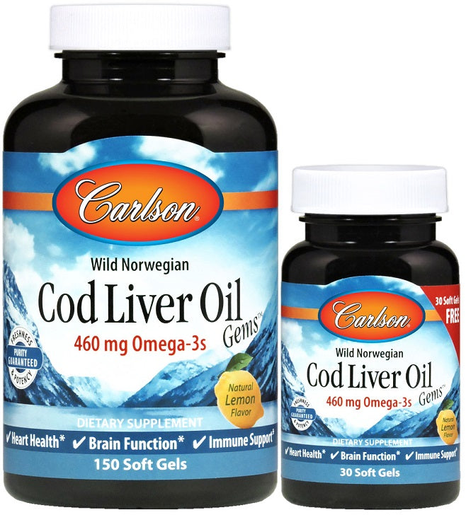 Carlson Labs Wild Norwegian Cod Liver Oil Gems, 460mg - 150 + 30 s