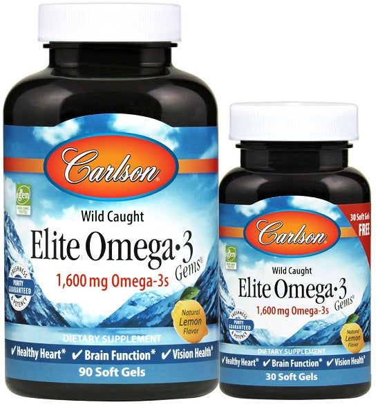 Carlson Labs Elite Omega-3 Gems, 1600mg Natural Lemon - 90 + 30 so
