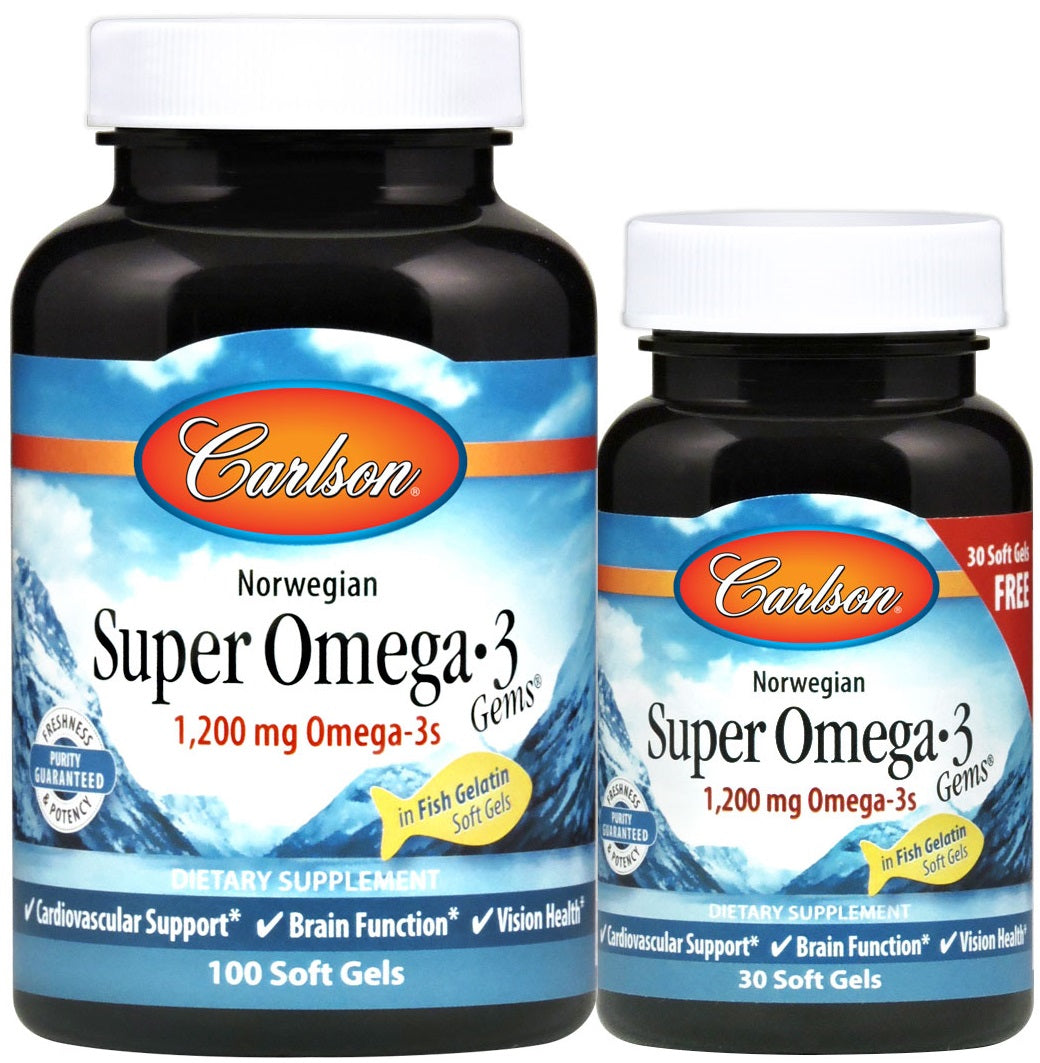 Carlson Labs Norwegian Super Omega-3 Gems, 1200mg - 100 + 30 softg