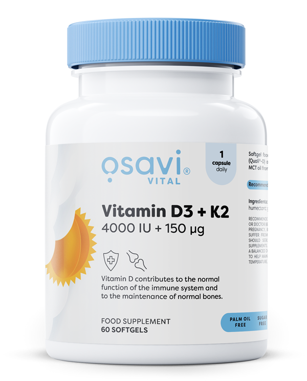 Osavi Vitamin D3 + K2, 4000IU + 150mcg - 60 softgels