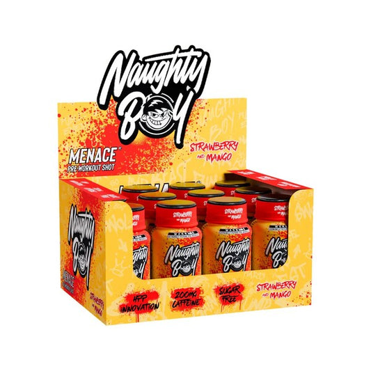 Naughty Boy Menace Pre-Workout Shot, Strawberry & Mango - 12 x 60