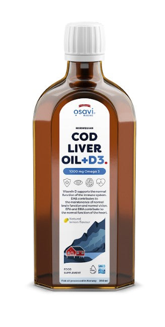 Osavi Norwegian Cod Liver Oil + D3, 1000mg Omega 3 (Lemon) - 250 m