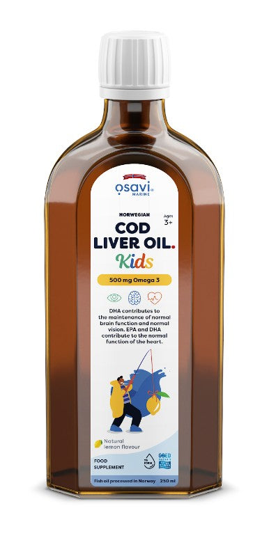 Osavi Norwegian Cod Liver Oil Kids, 500mg Omega 3 (Lemon) - 250 ml
