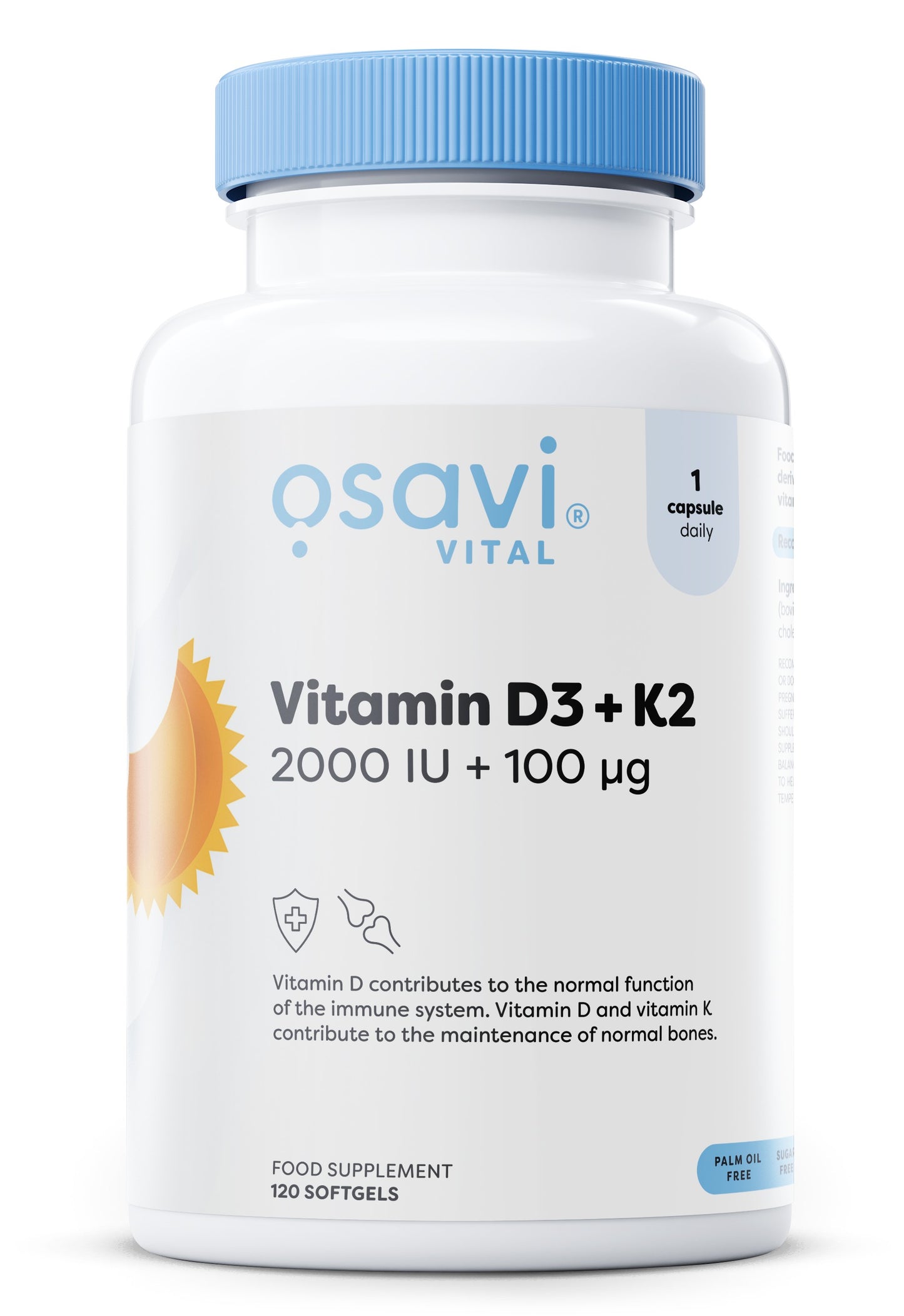 Osavi Vitamin D3 + K2, 2000IU + 100mcg - 120 softgels