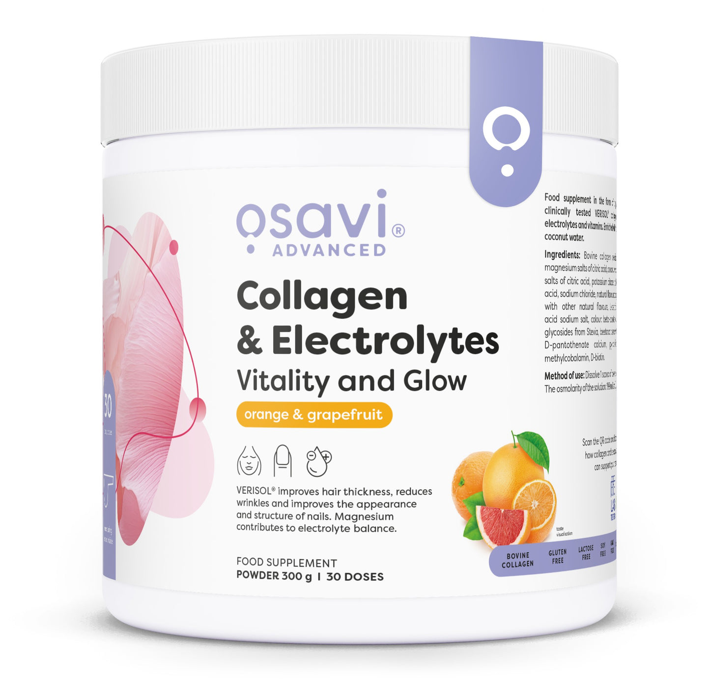 Osavi Collagen Electrolytes Vitality and Glow, Orange & Grapefruit