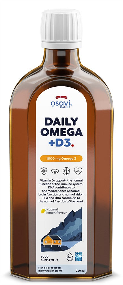 Osavi Daily Omega + D3, 1600mg Omega 3 (Natural Lemon) - 250 ml.