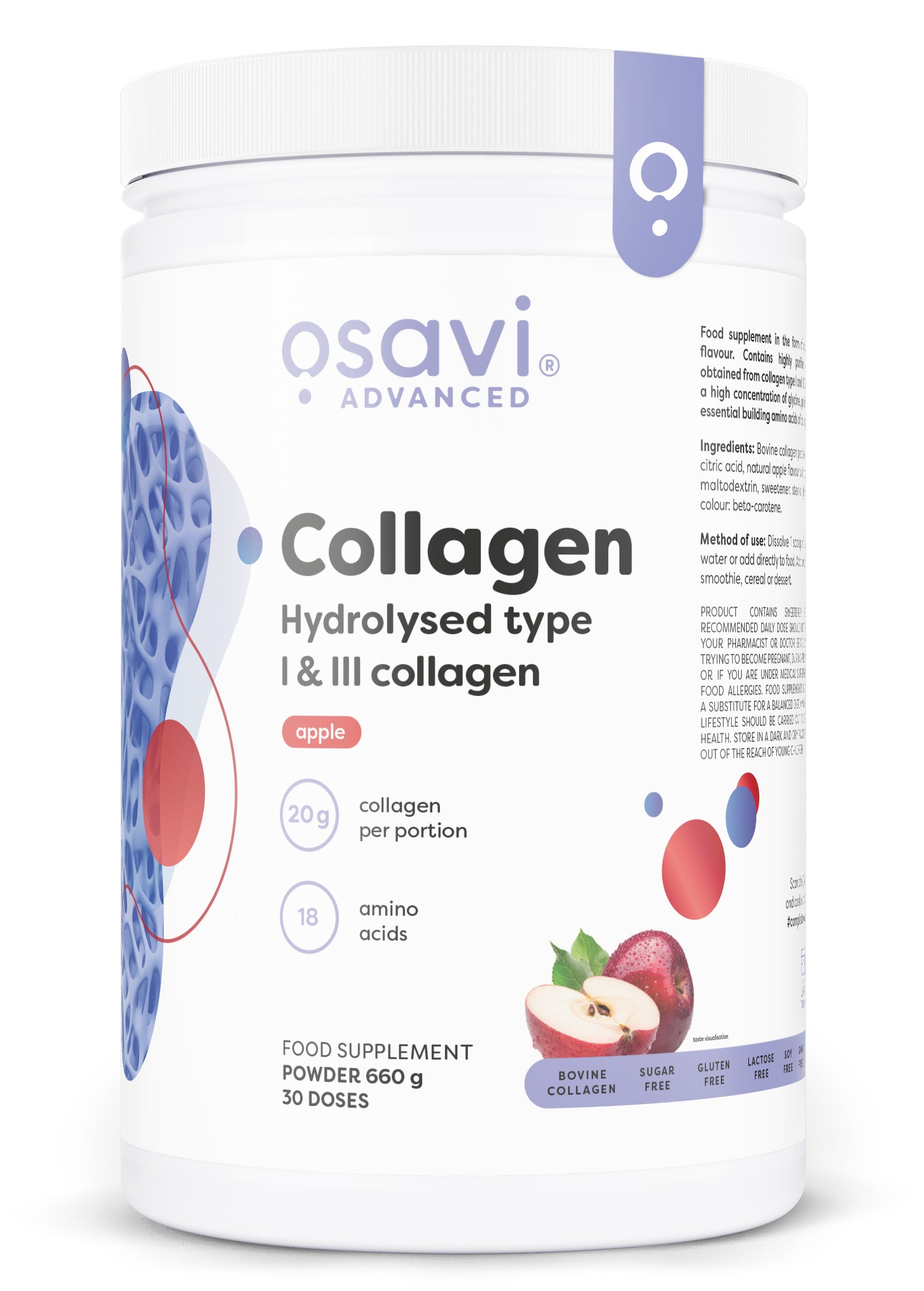 Osavi Collagen Hydrolysed Type I & III, Apple - 660g
