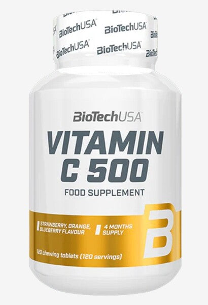 BioTechUSA Vitamin C 500, Strawberry, Orange, Blueberry - 120 chew