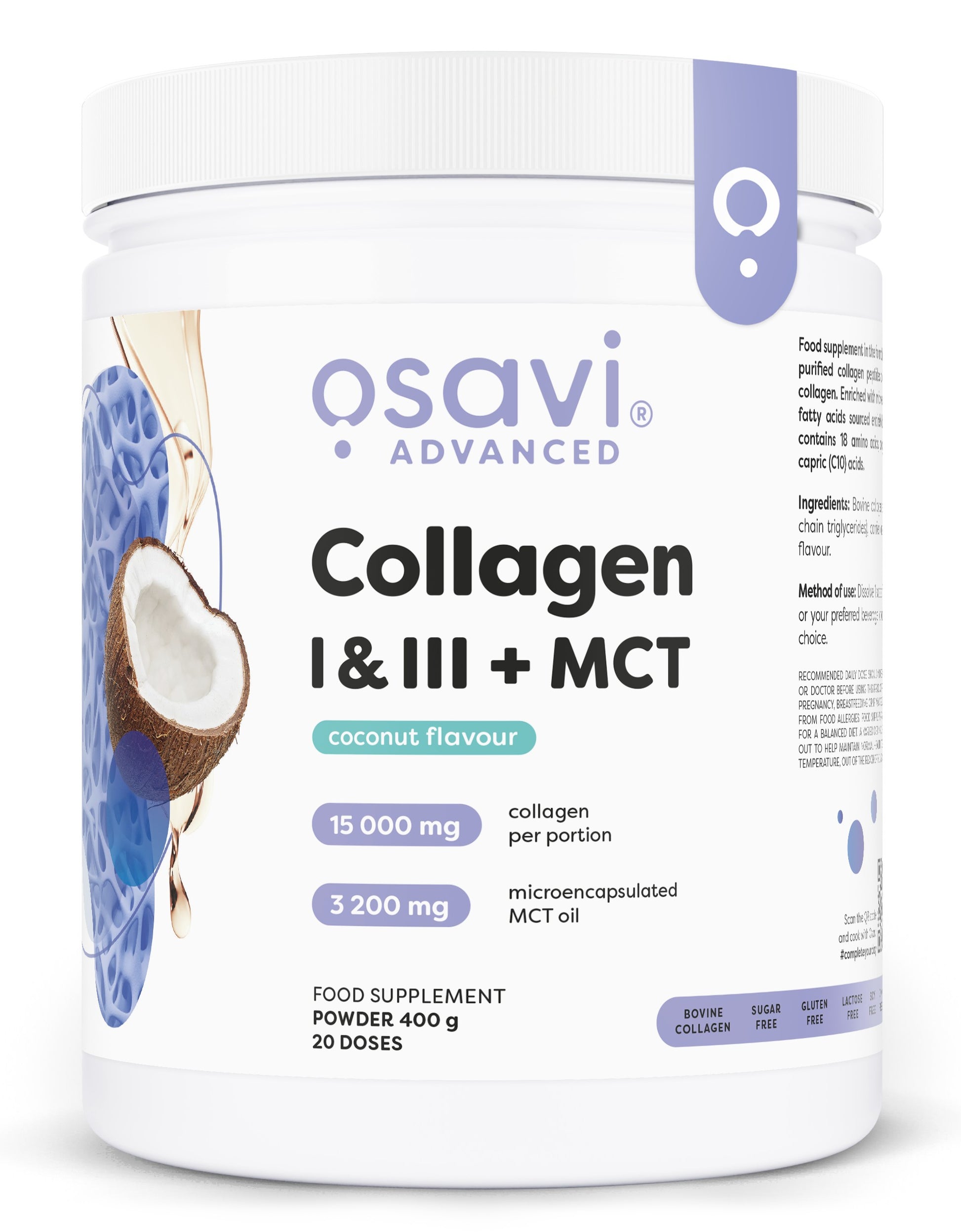 Osavi Collagen I & III + MCT, Coconut - 400g