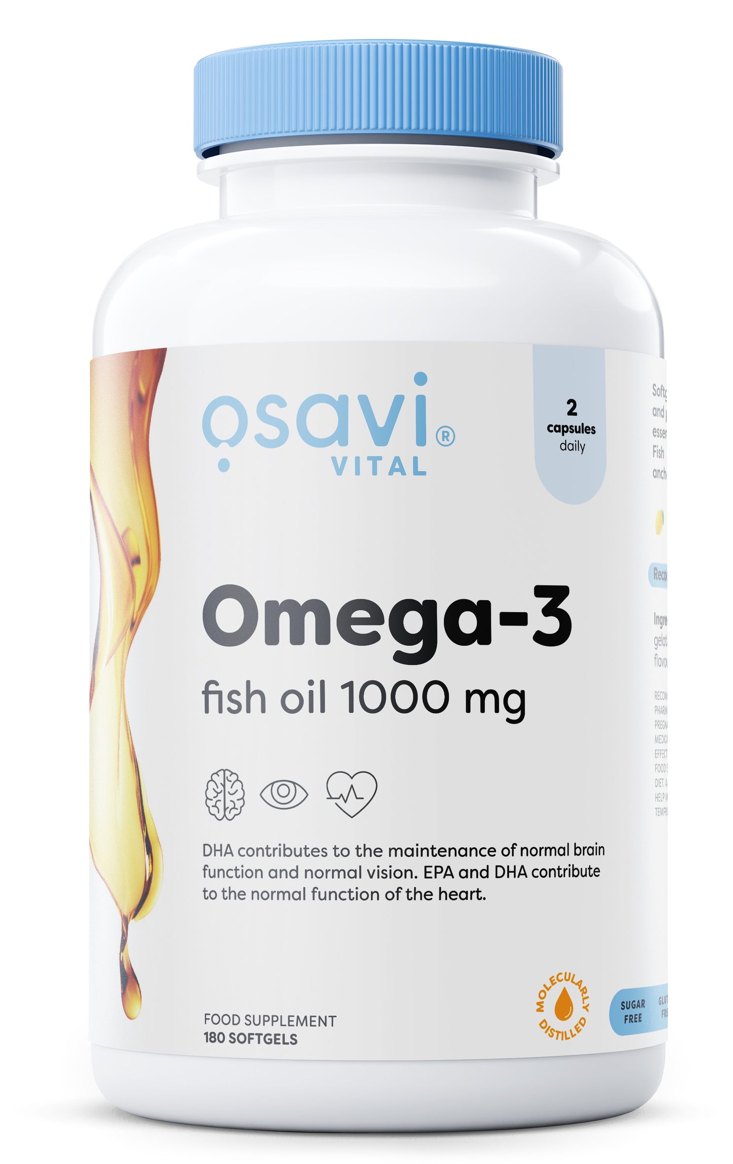 Osavi Omega-3 Fish Oil Molecularly Distilled, 1000mg - 180 softgel