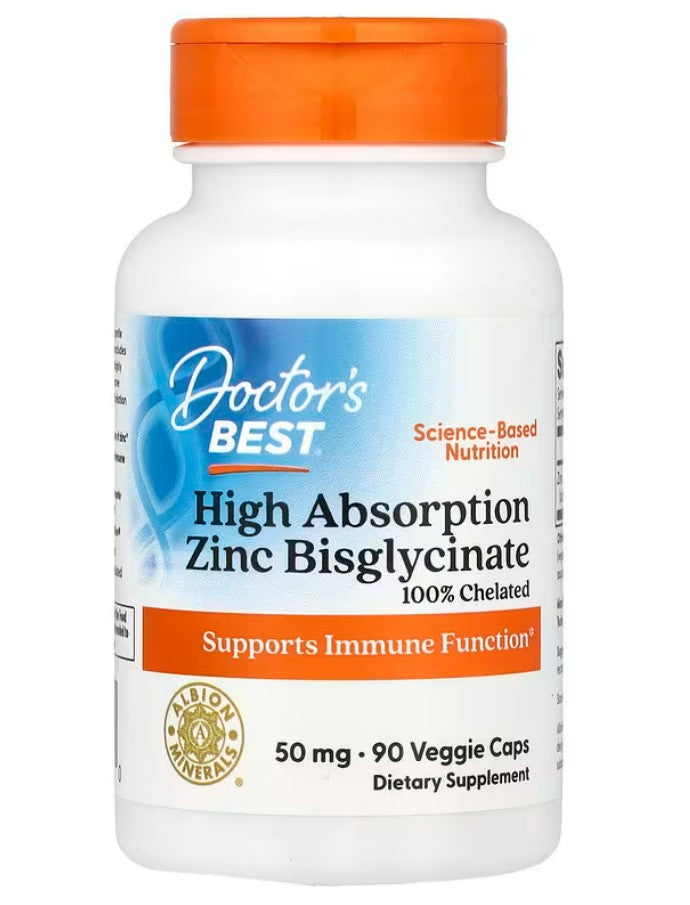 Doctor's Best High Absorption Zinc Bisglycinate, 50mg - 90 vcaps