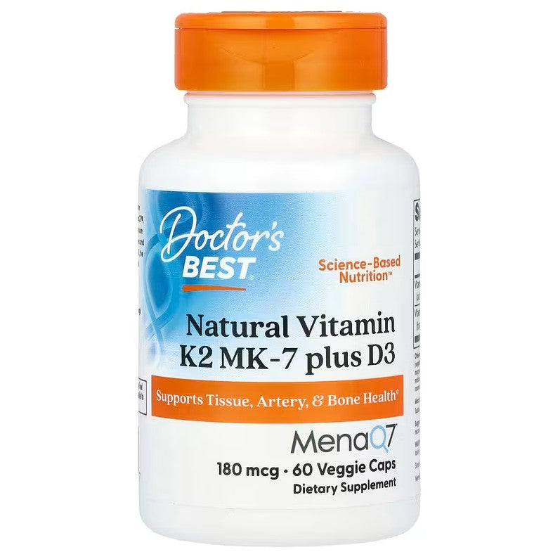 Doctor's Best Natural Vitamin K2 MK7 with MenaQ7 plus D3, 180mcg