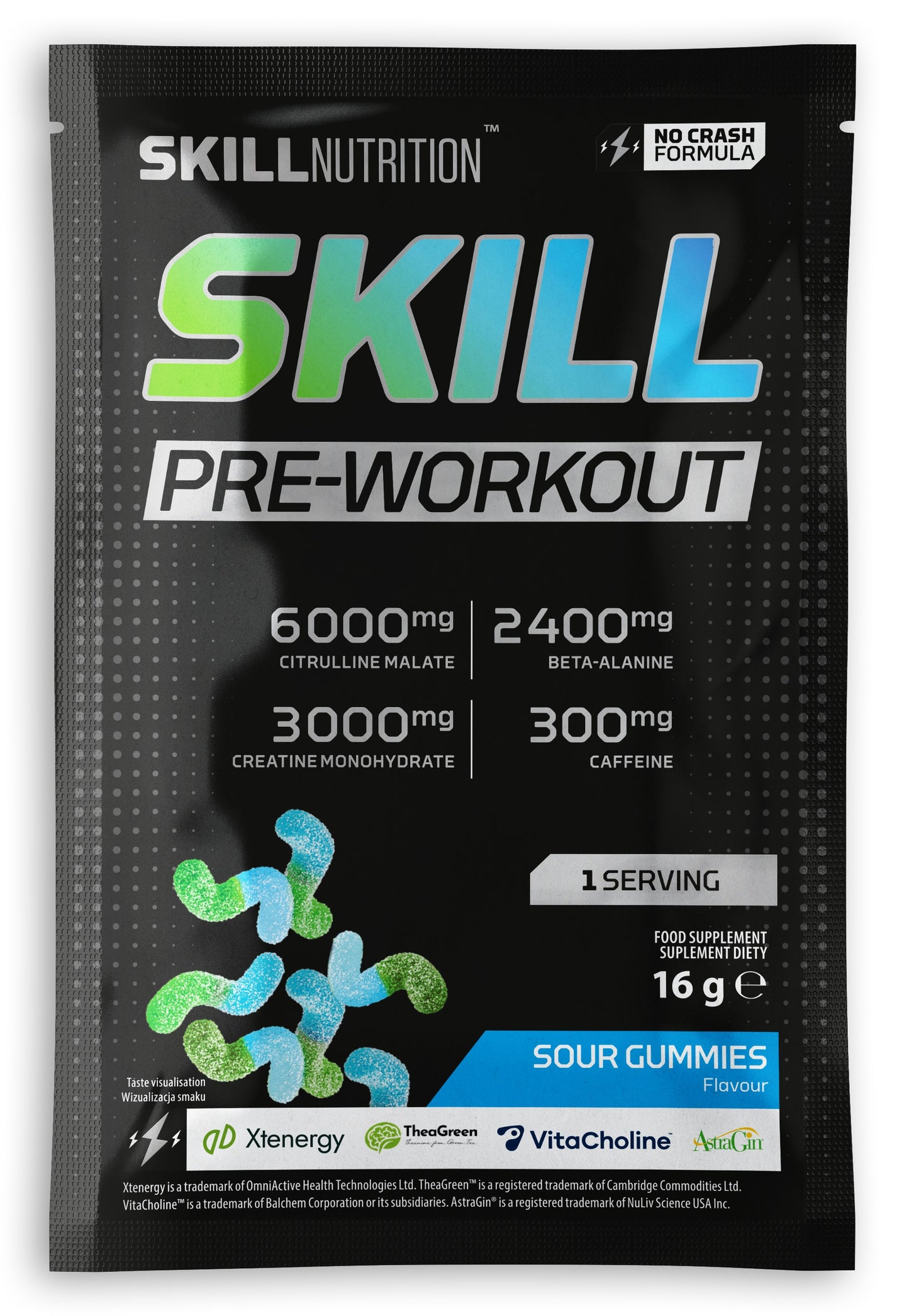 Skill Nutrition Skill Pre-Workout, Sour Gummies - 16-16.5g (1 serv