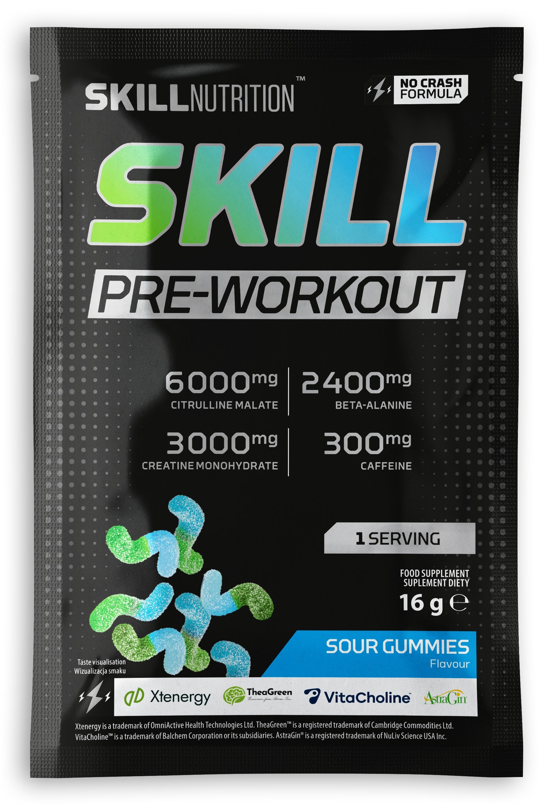Skill Nutrition Skill Pre-Workout, Sour Gummies - 16-16.5g (1 serv