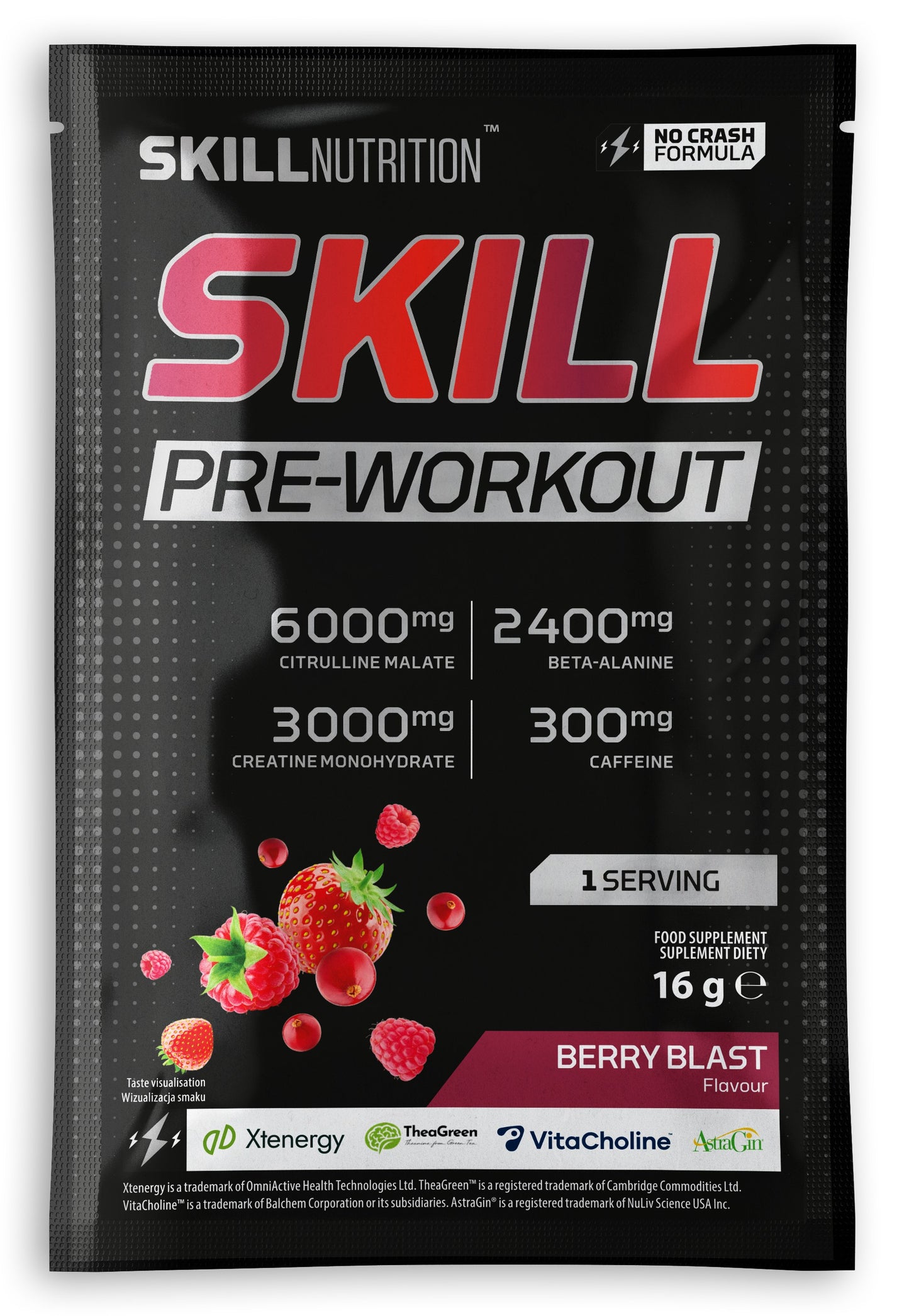 Skill Nutrition Skill Pre-Workout, Berry Blast - 16-16.5g (1 servi