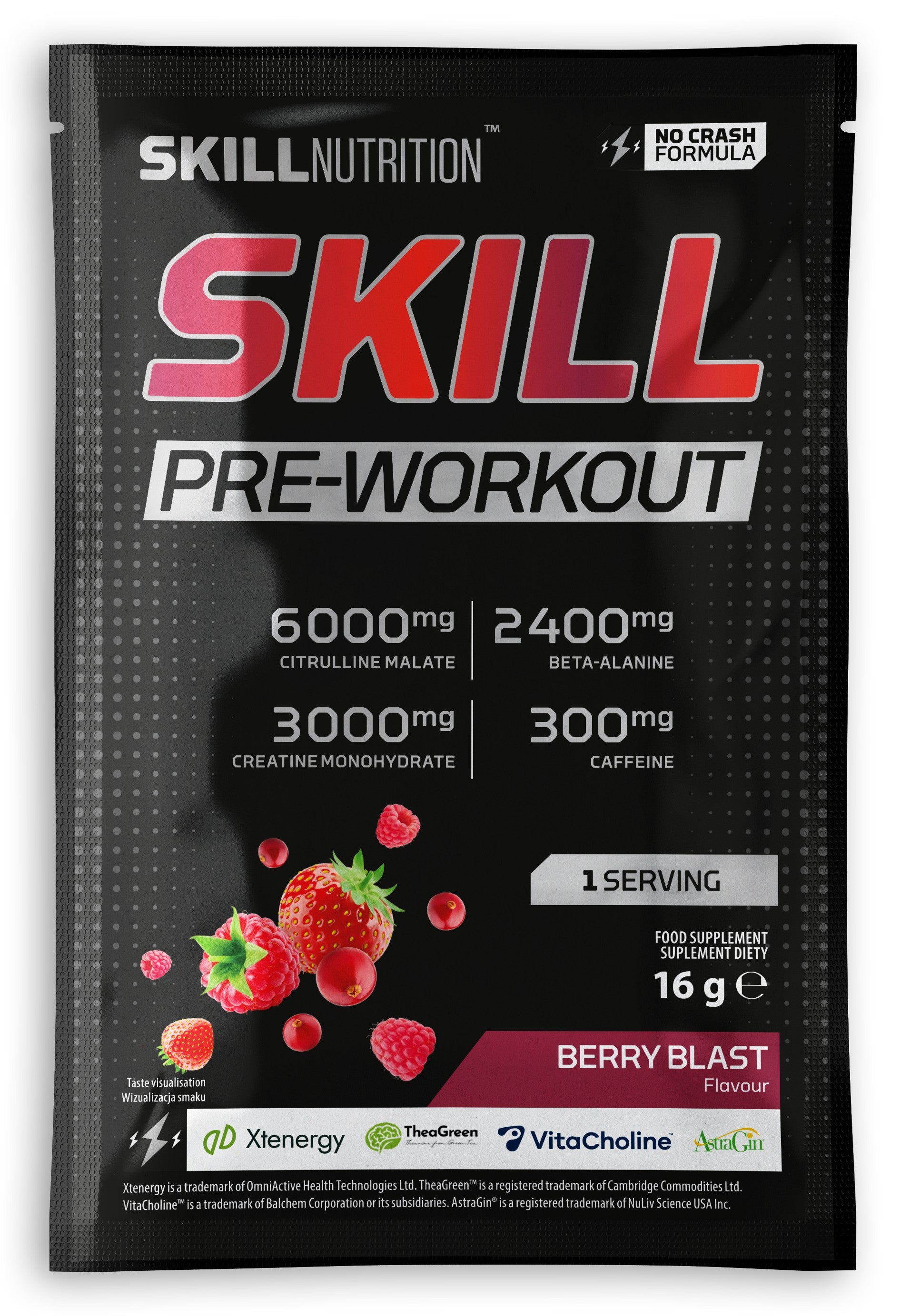 Skill Nutrition Skill Pre-Workout, Berry Blast - 16-16.5g (1 servi