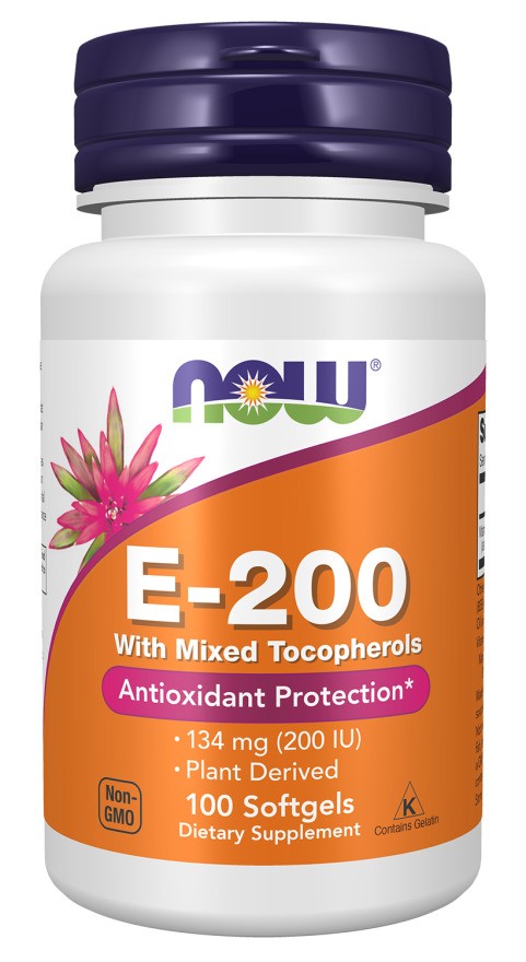 NOW Foods Vitamin E-200 with Mixed Tocopherols - 100 softgels