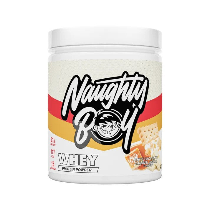 Naughty Boy Whey Protein, White Chocolate Caramel Biscuit - 450 gr