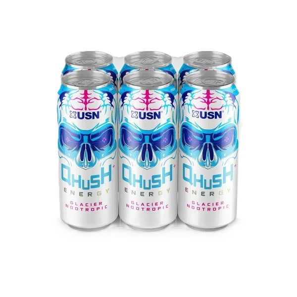 USN Qhush Energy Drink, Glacier Nootropic - 6 x 500 ml.