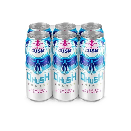 USN Qhush Energy Drink, Glacier Nootropic - 6 x 500 ml.
