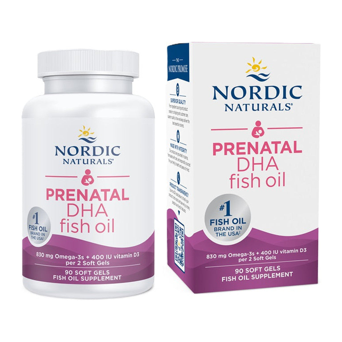 Nordic Naturals Prenatal DHA, 830mg Omega-3 + 400 IU D3 Unflavored