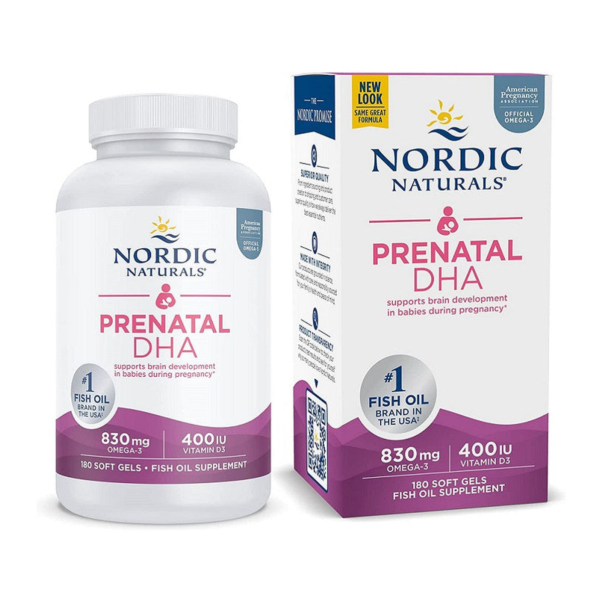 Nordic Naturals Prenatal DHA, 830mg Omega-3 + 400 IU D3 Unflavored