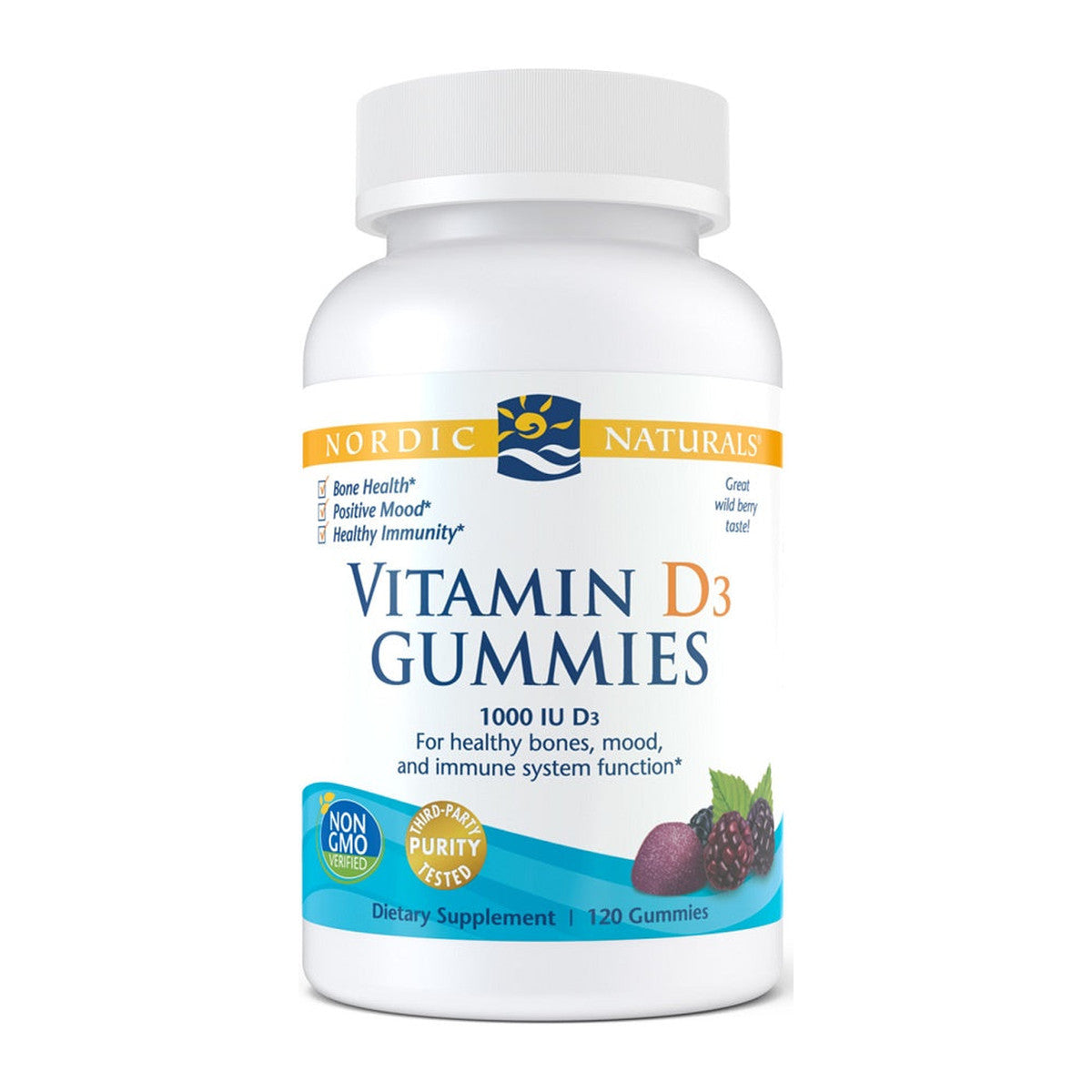 Nordic Naturals Vitamin D3 Gummies, 1000 IU Wild Berry - 120 gummi