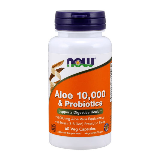 NOW Foods Aloe 10,000 & Probiotics - 60 vcaps